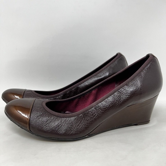 FS/NY French Sole Wedge Cap Toe Brown Bronze Leather Womens US 8 B - Picture 2 of 13